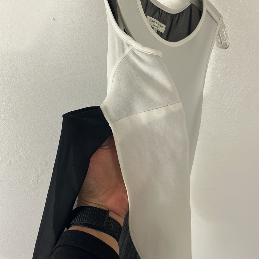 Rag & Bone Sheer Sleeveless Blouse Women's S Off White Black High‎ Side Slits - Picture 3 of 9